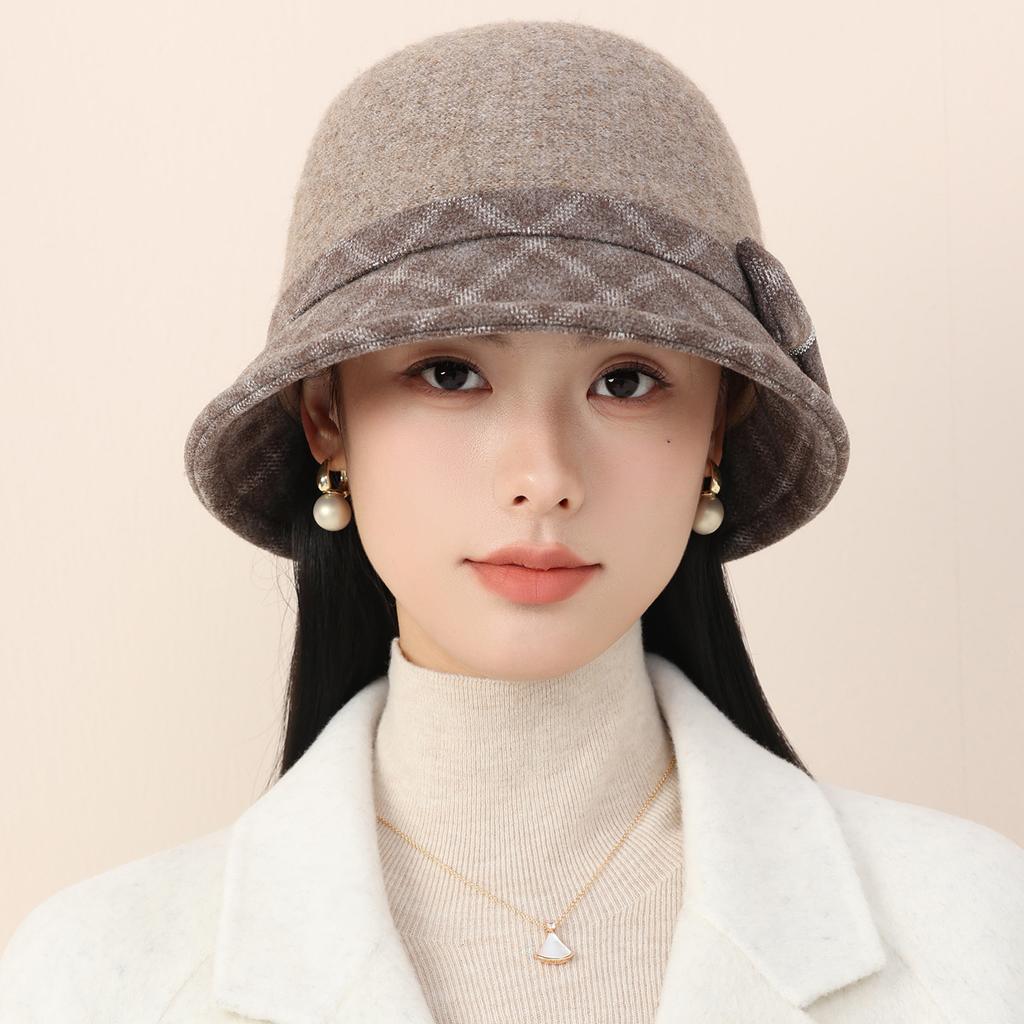 Autumn and Winter Hat Women's Retro Bucket Hat Middle-aged and Elderly Elegant Temperament Bow Mother Hat