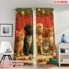 2pcs 2D Flat Printing Christmas Curtains Christmas Puppies Kittens Gifts Digital Printed Polyester Drapes Party & Holiday Decor