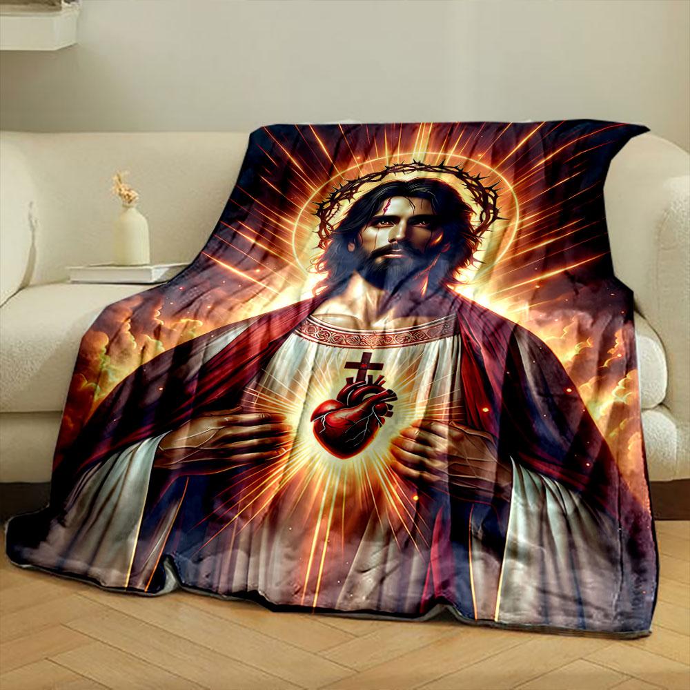 Sacred Heart Jesus Blanket  Printed Blanket for Living Room Bed Couch lunch break Soft Cozy Blanket for Friend's festival Gift