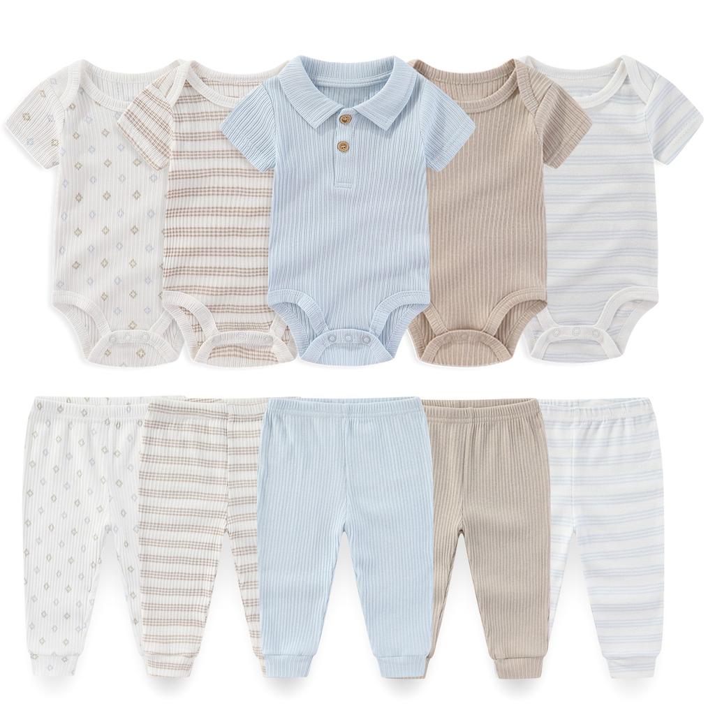 10PCS Newborn Clothing Set Short Sleeve Jumpsuit Infant Boy Girl Full Moon Gift Pack