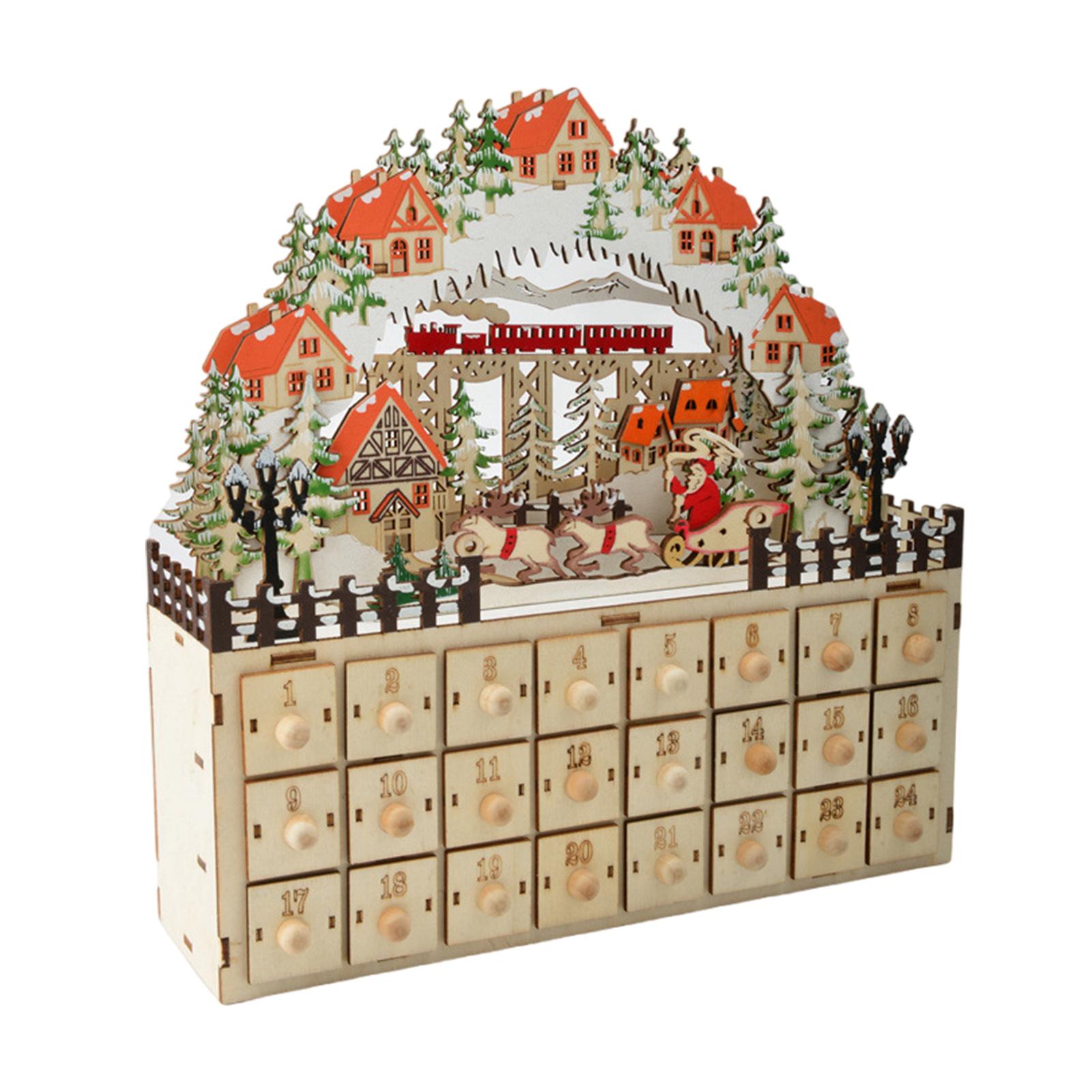 

Holiday Charm Wood Advent Calendar Seasonal Wood Advent Calendar 24 Drawer Cabinet with Light Up Christmas Display