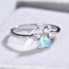 Cute Female Small Blue White Fire Opal Stone Ring  Vintage Dog Cat Paw Claw Heart Wedding Jewelry For Women