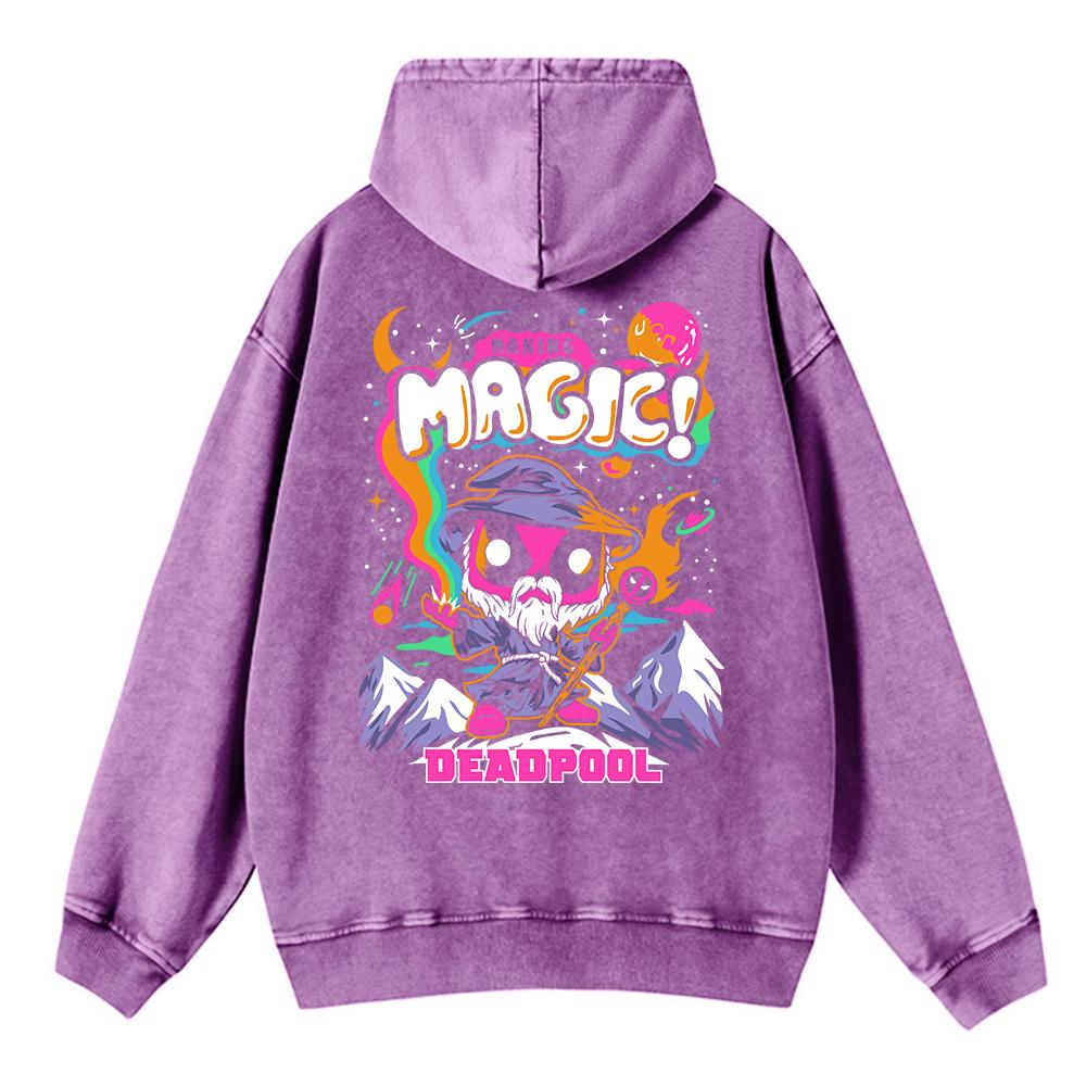 Herbst Frau Acid Wash Hoodies Magie Deadpool Cartoons Druck Sweatshirt Retro Übergroße Baumwoll-Pullover Kleidung
