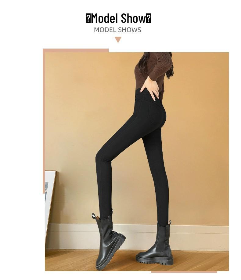 Women's High-Waisted Slimming Black Leggings with Plush Lining for Spring & Autumn 2026 - Tight-Fit, Thickened, Pencil Style.