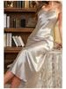 Yaoting Ice Silk Women's Summer Lace Trim Long Camisole Nightgown