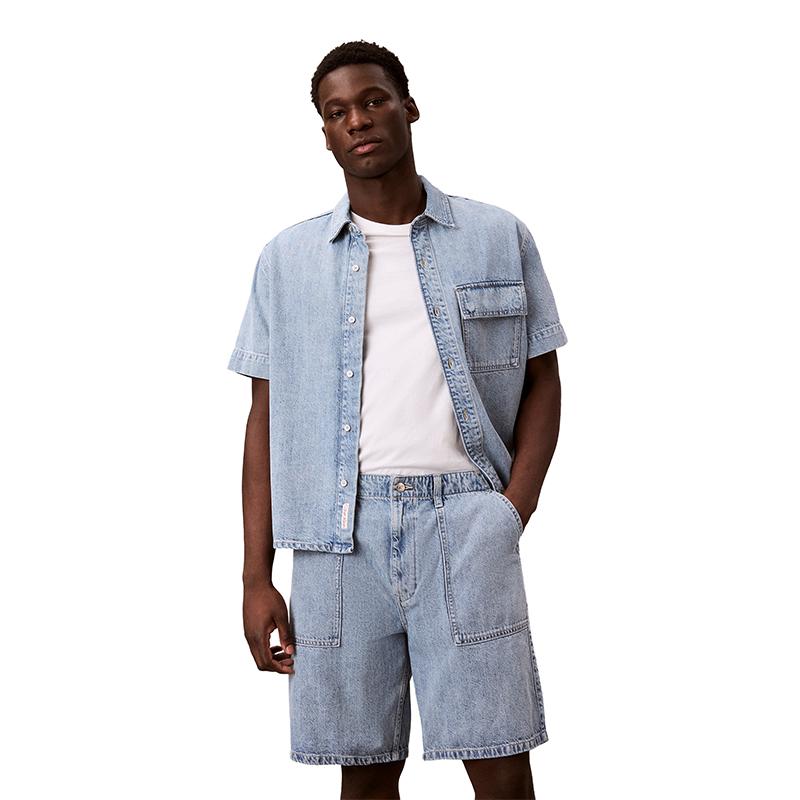 Calvin Klein Linen Blend American Trend Retro Drawstring Waist Light Denim Shorts Men shorts 4RF907G