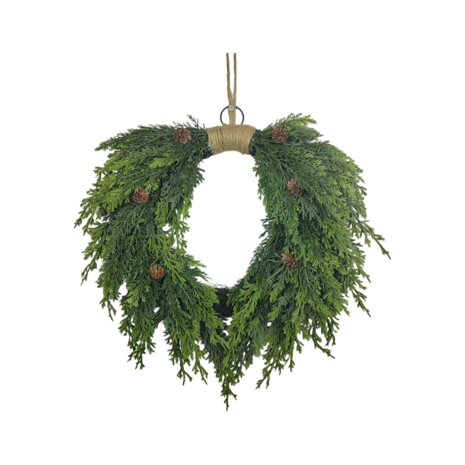 

Pre-Lit Artificial Christmas Wreath, Artificial Christmas Garland For Front Door With Red Bow, Cones, Red Berries, LED Lights For Christmas Deco One Size