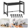 Adjustable Microwave Oven Rack with Hanging Hooks Sturdy Kitchen Counter Storage Portable Carbon Steel Storage Rack
