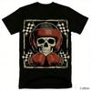 Vintage Boxen Racing Totenkopf Grafik T-Shirt, Baumwolle Rundhals Kurzarm T-Shirt, Zielflaggen Print Unisex Oberteil