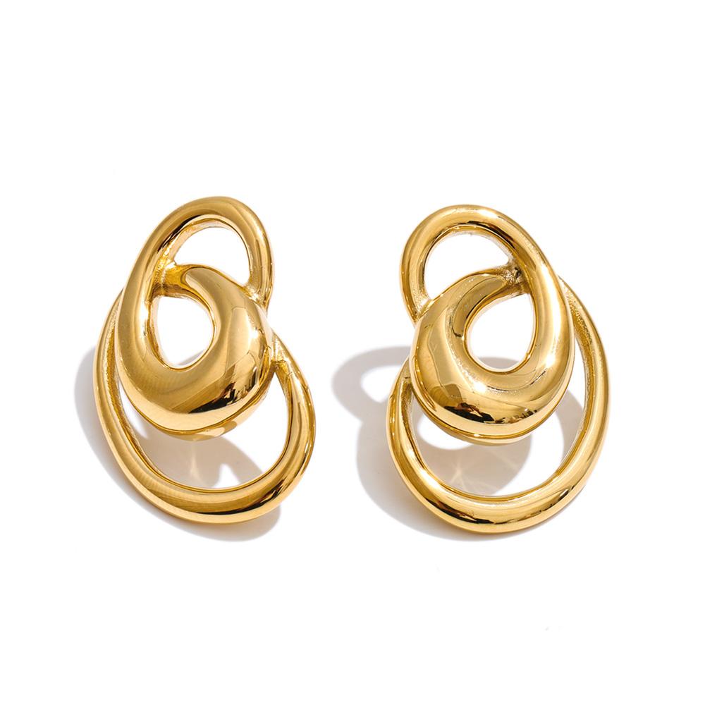 Yhpup Glossy Stainless Steel Geometric Hollow Stud Earrings New Metal Daily Fashion Versatile Attractive Jewelry Prevent Allergy