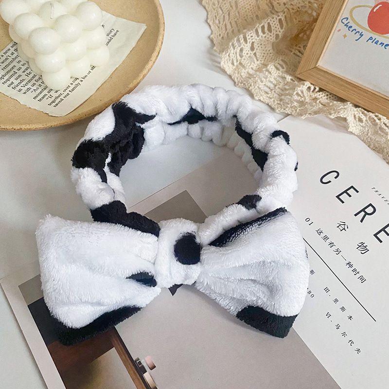 2/3pcs Cow patterned headband tied with polka dot cow horn wrist strap set for washing face headband cute