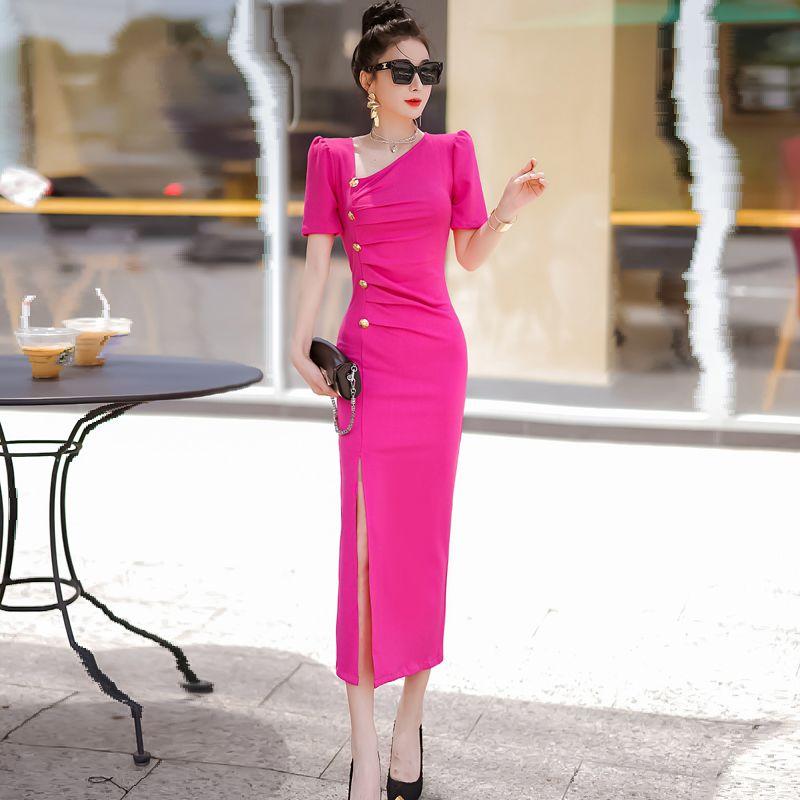 

Женское летнее платье с косым воротником, сексуальное, плиссированное, облегающее Rose Red L