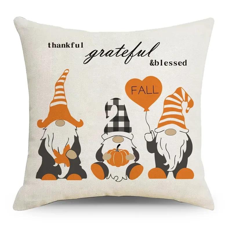 Home Decor Fall Gnome Wishes And Pumpkin Designs Pillow Covers Pattern Cushion Cover Suitable For Sofa Bedroom Car Pillow Cover