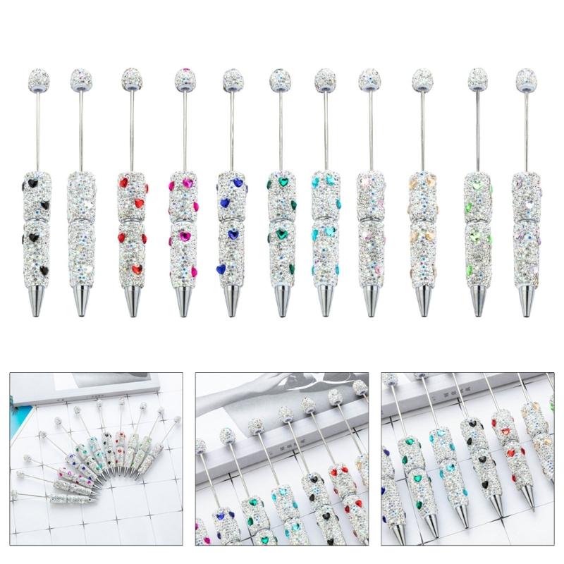 6pcs Rhinestones Fancy Pen Ballpoint Pen Smooth Writing Pen 1.0mm Glittering Beadable Pen Stationery Pen for School
