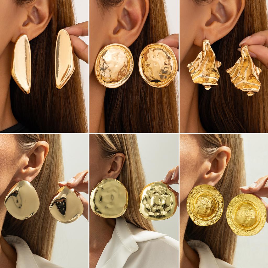 Orecchini a Bottone a Forma di Cuore Metallici Lucidi Lava Liquida da Donna, Orecchini Geometrici a Pieghe Irregolari