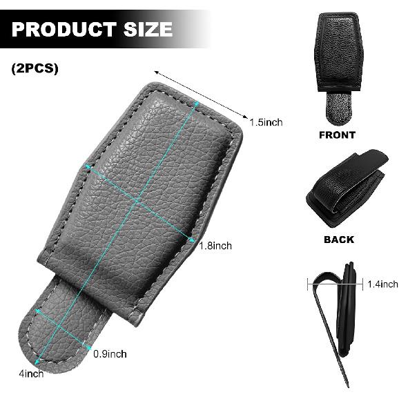 2PCS Sunglasses Holders for Car Sun Visor, Magnetic Leather Auto Visor Glasses Organizer Ticket Card Clip, Universal Eyeglasses Hanger Mounter for