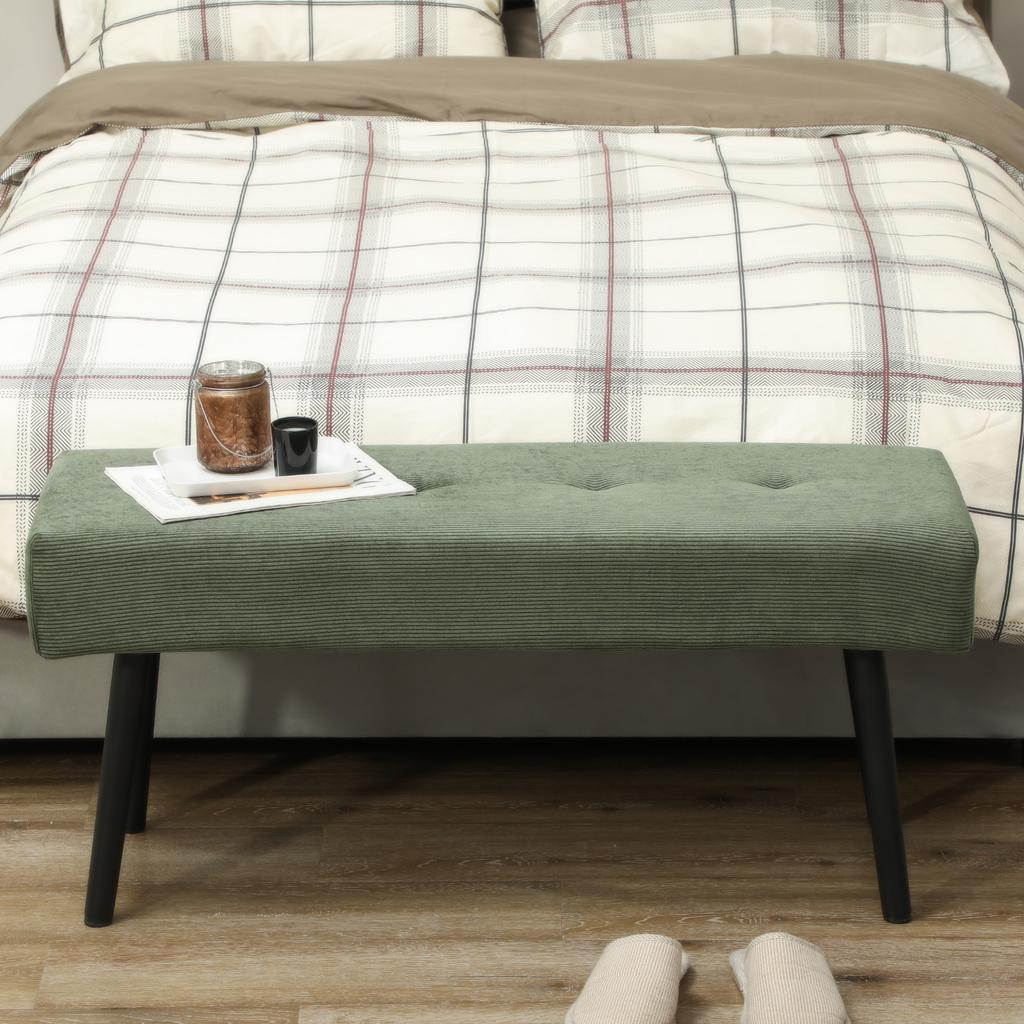 Bench Upholstered Bench with Corduroy Cover, Bed Bench with Metal Legs, Shoe Bench 100 x 36 x 45 cm Green