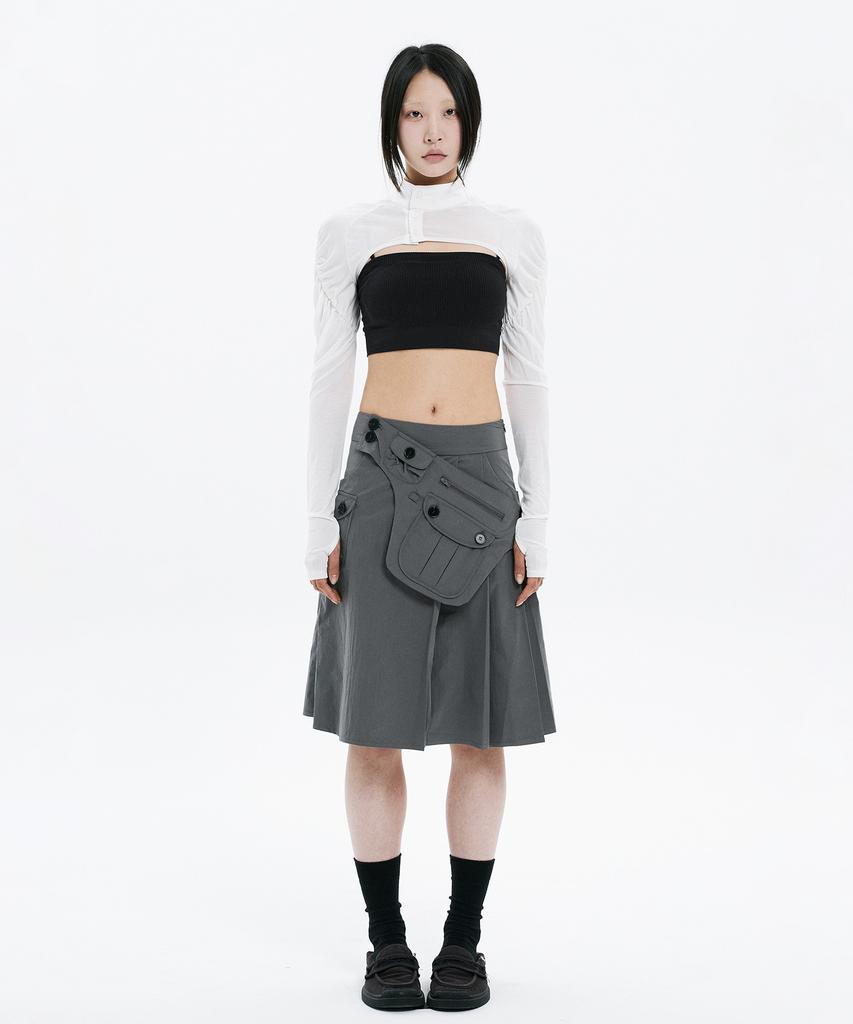 Hanahi Pocket Belt Half Pleated Skirt Gray