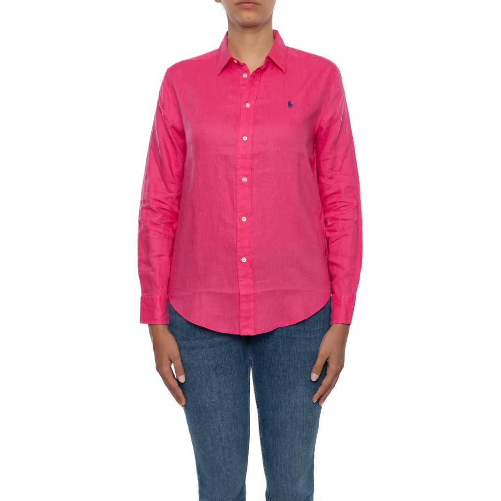 Polo Ralph Lauren Einfarbig Logo Bestickt Polokragen Knopf Langarmhemd Damen Hemden Magenta 211920516-014