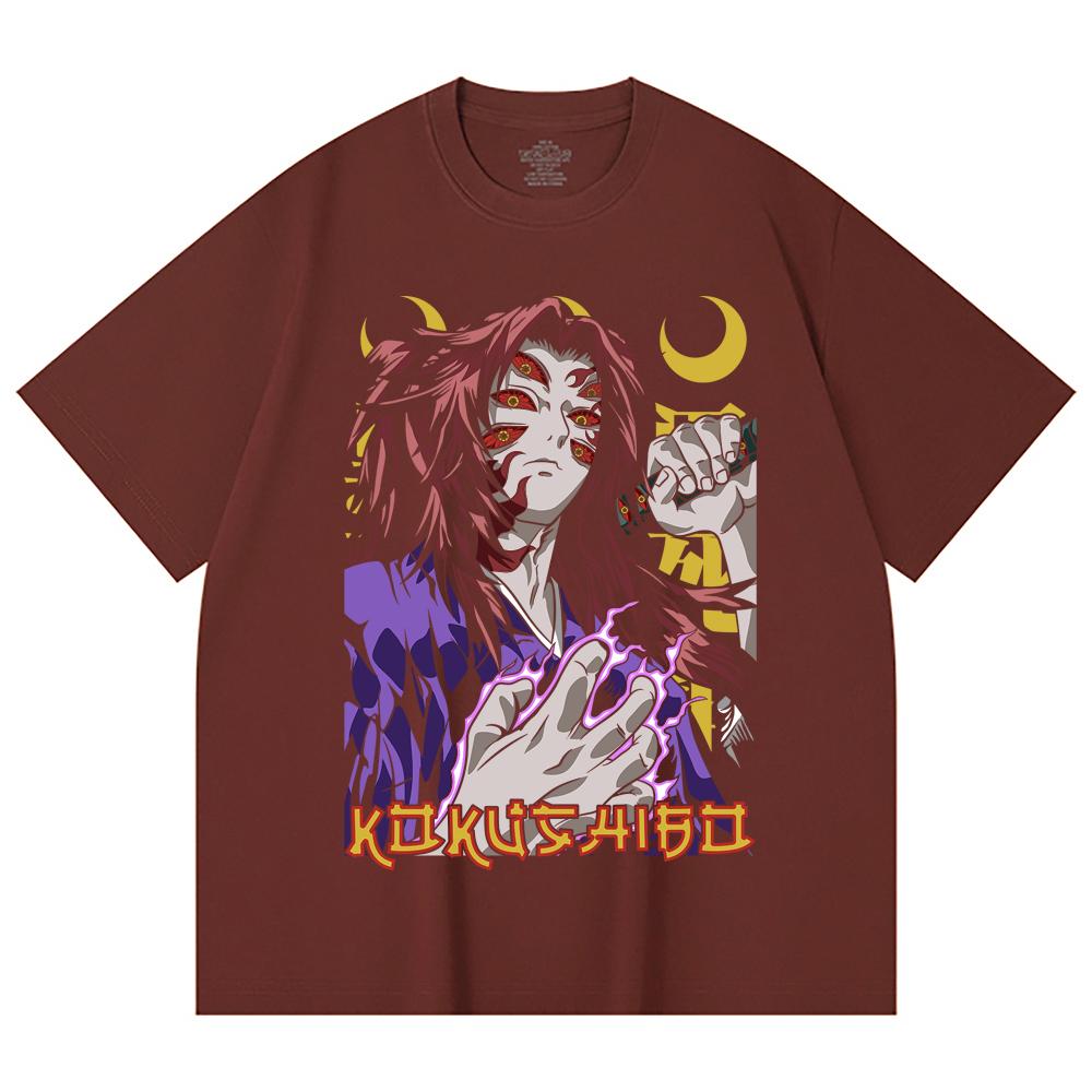 230 Gsm 100% Cotton Demon Slayer V105 Kokushibo Print Unisex Heavy Cotton T Shirt