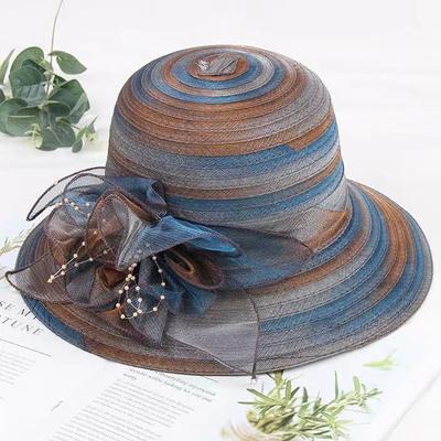 Summer Organza Sun Hat Elegant Faux Flower Sun Protection Foldable Beach Hats Travel Seaside Outdoor for Women