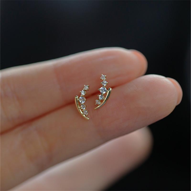 

Korea Exquisite Gradient Curved Shiny Zircon Wheat Stud Earring for Women 925 Sterling Silver Plating 14K Gold Jewelry Silver