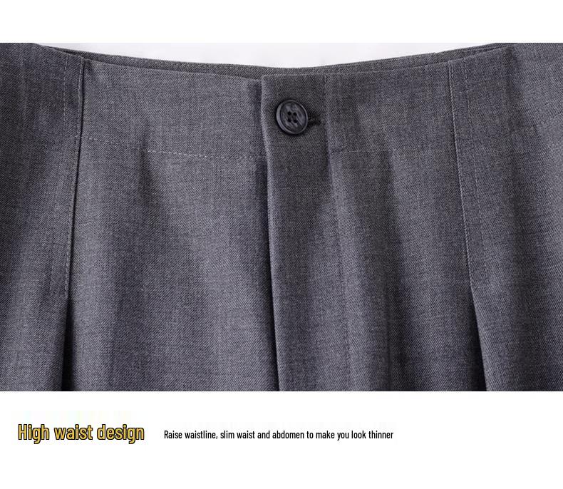 Spring 2025 Women's High-Waisted Grey Wide-Leg Trousers: Relaxed Fit, Loose Straight-Leg Casual Suit Pants