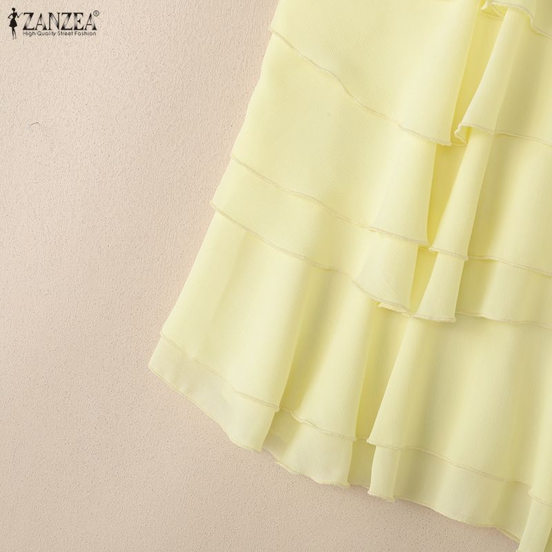 ZANZEA Women Casual Round Neck Loose Sleeveless Ruffles Blouse