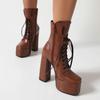 7/Women's High Heel Short Boots Sexy Waterproof Platform Thick Heel Autumn/Winter New Large Size Short Boots