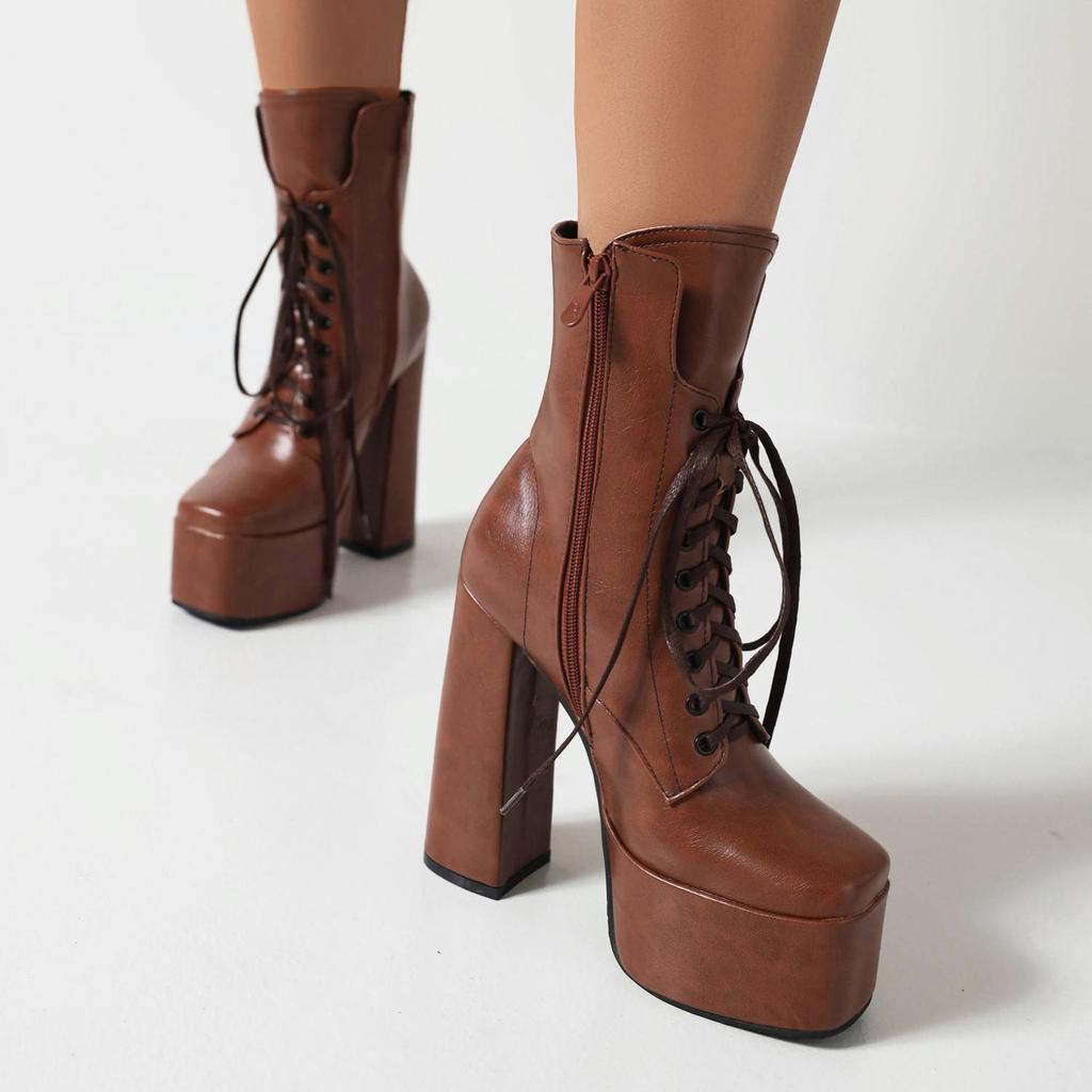 7/Women's High Heel Short Boots Sexy Waterproof Platform Thick Heel Autumn/Winter New Large Size Short Boots