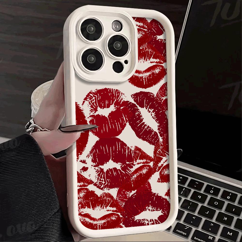 Roter Lippenstift Kussmund Muster Stoßfeste Handyhülle für Xiaomi Redmi Note 14 13 12 11 10 9 8 7 Pro Anti-Rutsch Weiche TPU Hülle
