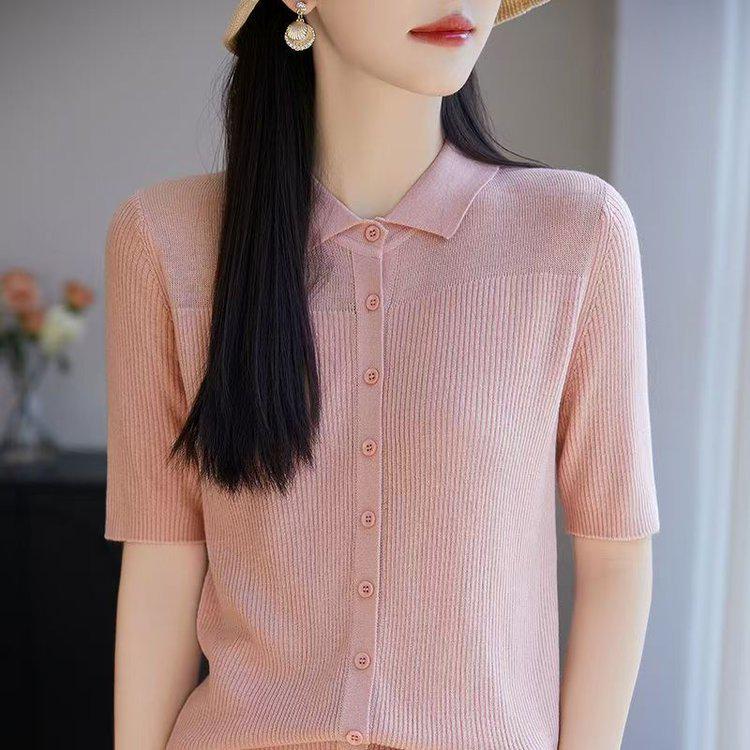 Stylish Women's Lapel Knit Top - Short Sleeve, Fresh & Comfortable Commuting Style