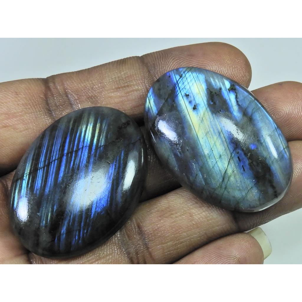 39-40 MM Natural Labradorite Multi Oval Cabochon Loose Gemstone 2 Pcs Lot D-203