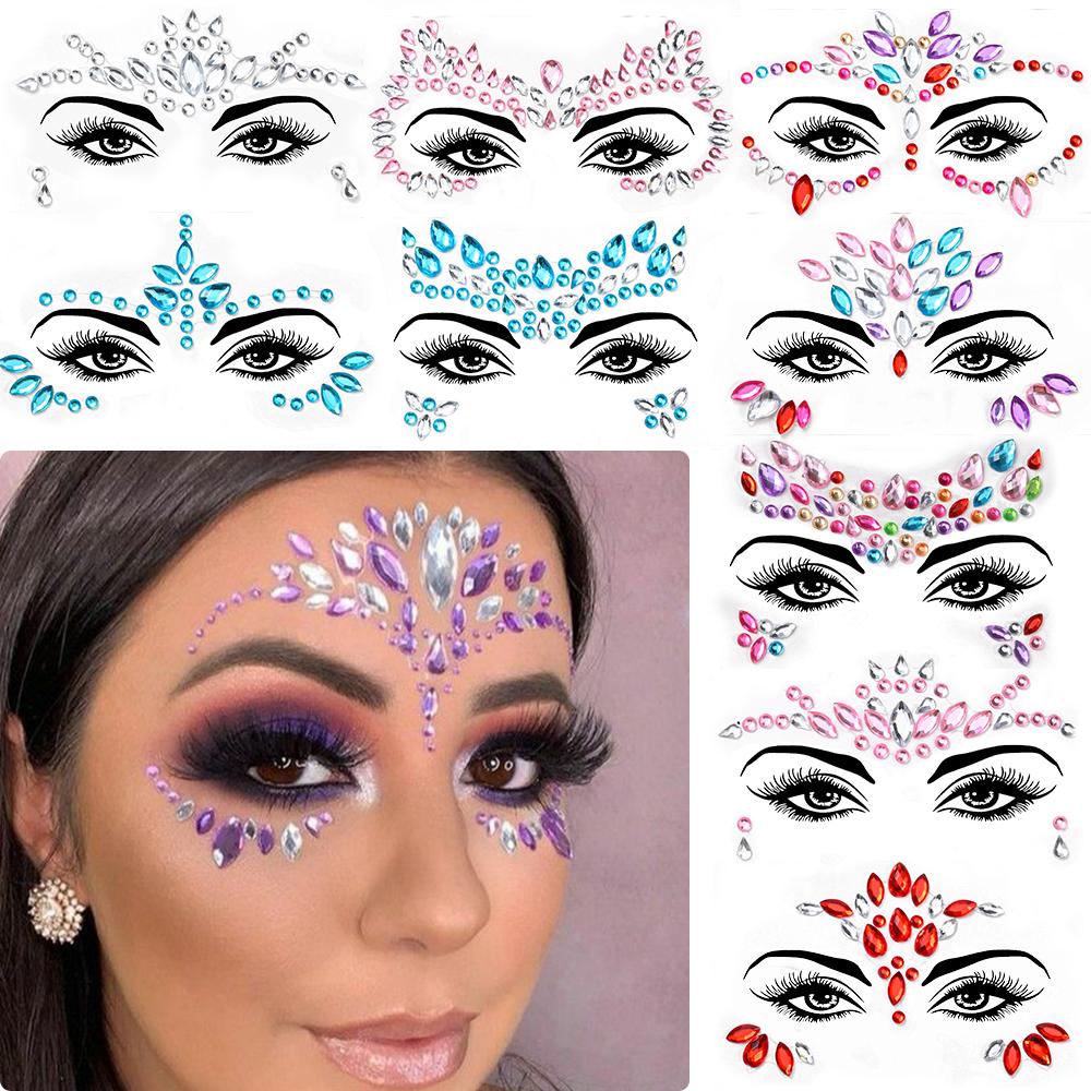 Fashion 3d Mermaid Face Gem Temporary Tattoo Crystal Body Facial Stickers, Shiny Glitter and Rhinestones for Festival Prom Party