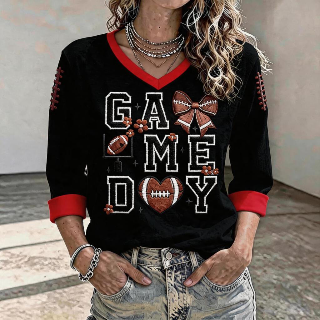 Women's Football Fan Shirt Three-Quarter Sleeve for Day Cheering and Support at the Stadium