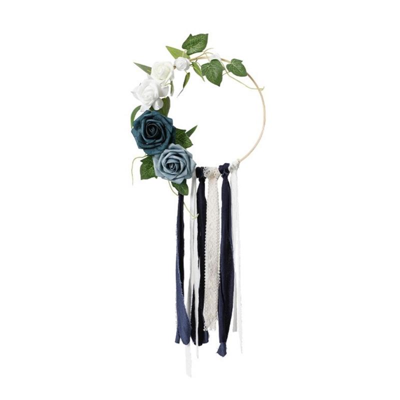 

Classical Faux Flower Wreath Artificial Flower Wreath with Elegant Lace Ribbon Tail for Festival Domestic Decorating озеро синього кольору
