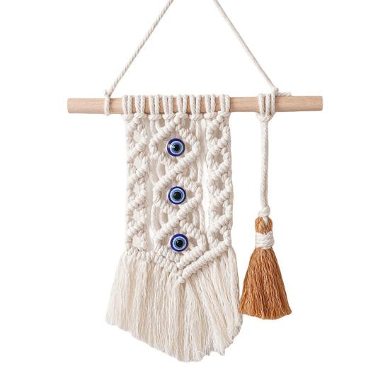 Bohemian Wall Tapestry Blue Braided Tapestry Evil Eye Knotted абрикосовый