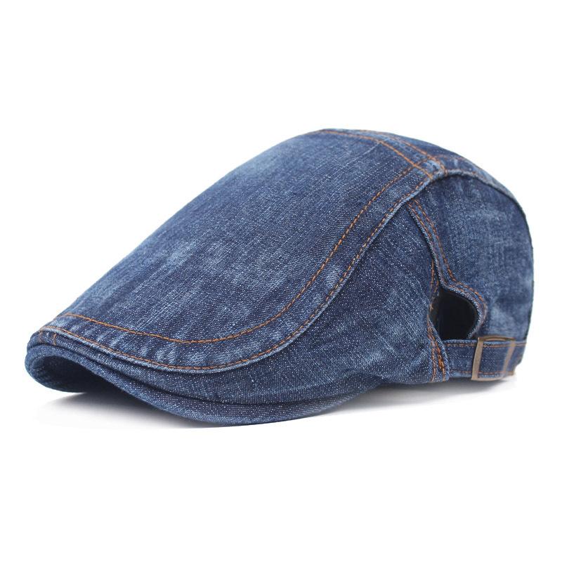 

Men s and Woman s Denim Flat Cap Vintage Washed Newsboy Ivy Hat with Adjustable Buckle Casual Cabbie Driving Cap one size
