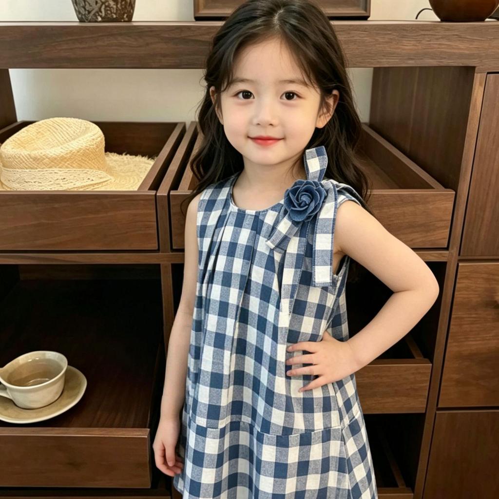Girls Summer Plaid Sleeveless Vest Dress Baby Fashion Casual Sundress