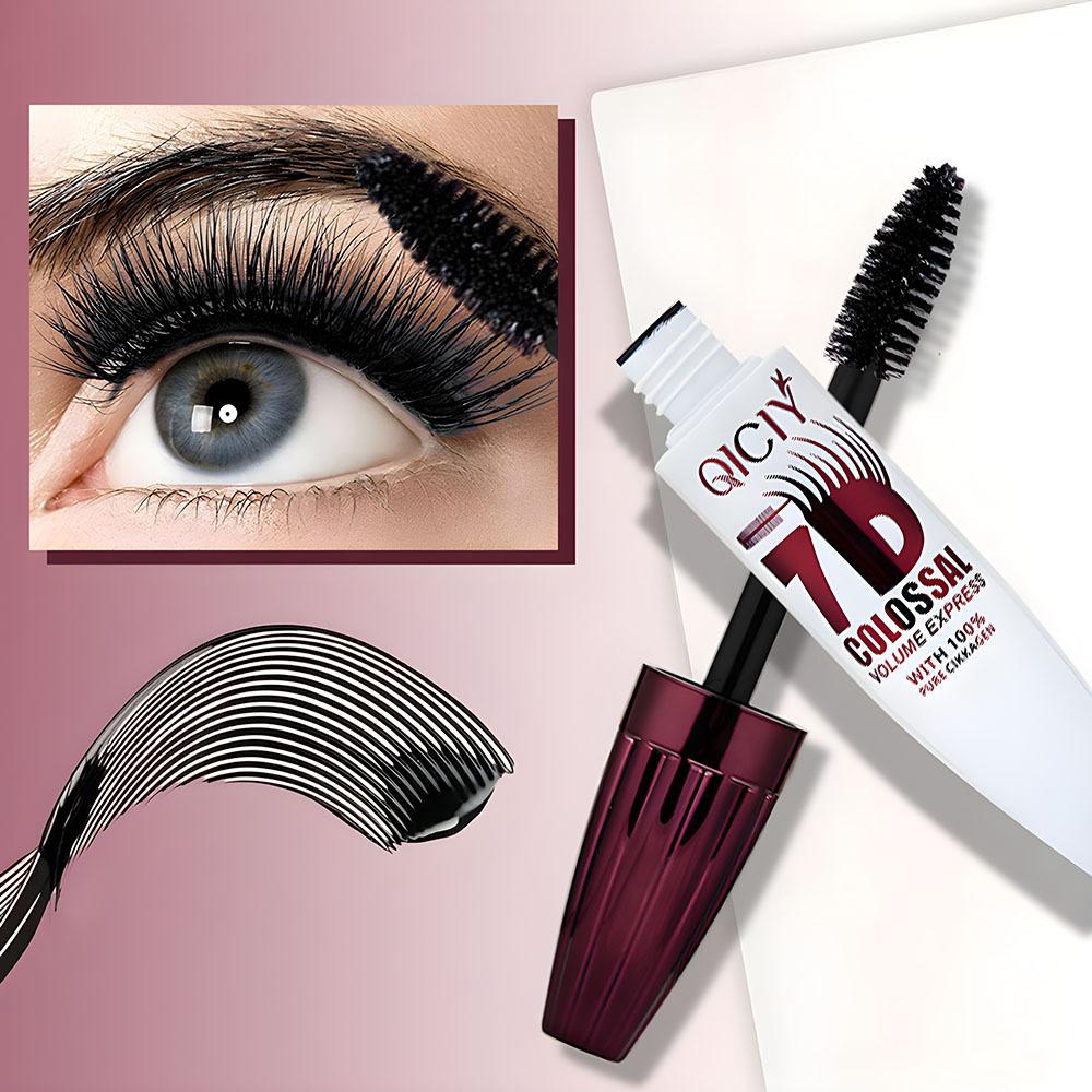 7D Volumizing Mascara Super Black Waterproof Long-Wearing Mascara Lengthening Curling Eye Black for All Skin Types Eye Enlarging Makeup