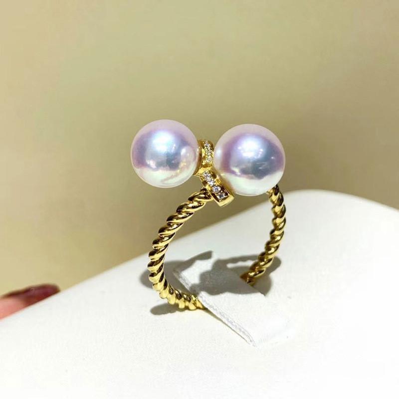 Double Pearl Open Rings Twist Gold Color Color Band New Arrival Stylish Fashionable Women'S Accessories Bridal Party Event Bridal