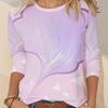 Ladies' Gradient Pink Blue Printed Long Sleeve T-shirt - Gradual Splicing Round Neck Casual Top