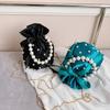 Brand Shoulder Bags For Women High Quality Luxury Ladies Handbag Black Bead Pearl Imitation Silk Female Bucket Cross Body Bag