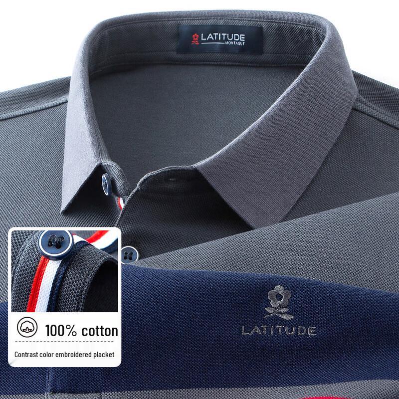 MONTAGUT Men's Classic Business Long Sleeve Cotton Polo Shirt