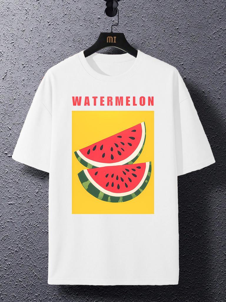 Summer Watermelon Fruits Printing T Shirt Mens Oversize AllMatch Tops Trendy ONeck Short Sleeve Cotton Casual Streetwear