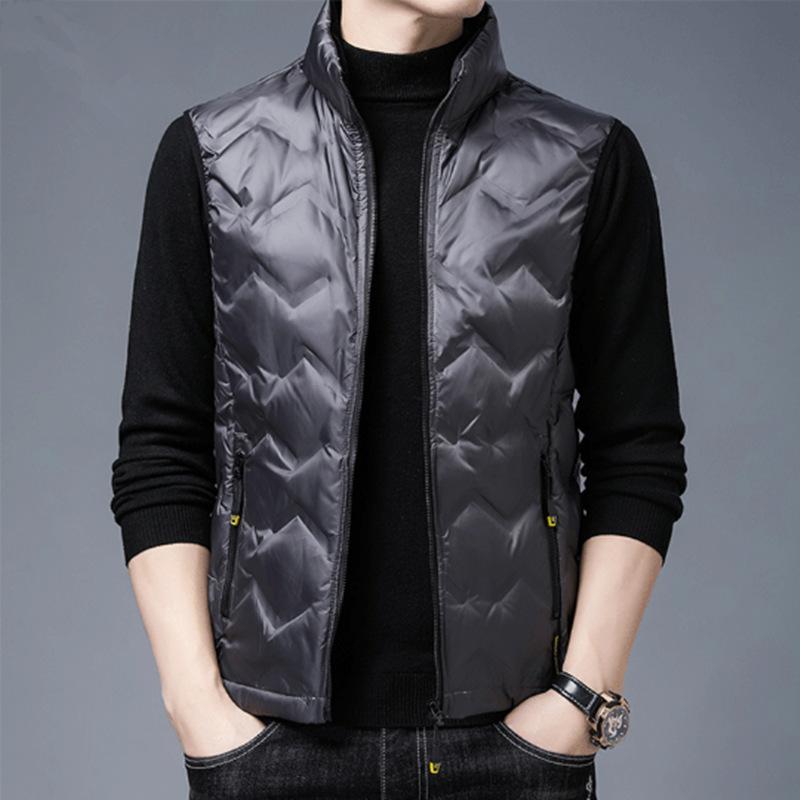 

Осенне-зимний жилет-молния сине-белого утиного пуха, зимний воротник можно снять, однотонный, молодежный, плотный, повседневный 195