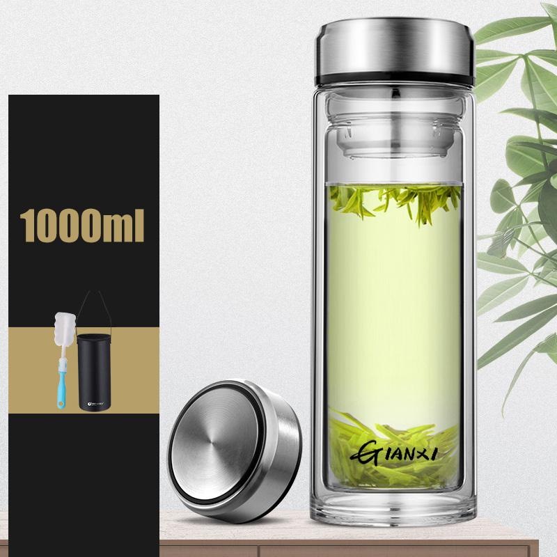 GIANXI Doppelschichtige Anti-Verbrühungs-Glas-Wassertasse Klassischer Stil Hitzebeständige Glasflasche mit Tee-Abtropfsieb Bürobecher