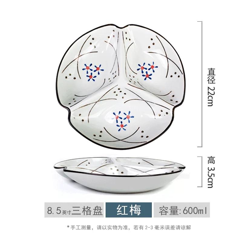 Japoński styl Talerz działowy, Ceramiczny domowy talerz do sałatek owocowych z wieloma kratkami, Talerz jadalny do szybkiej utraty wagi, 1 szt.