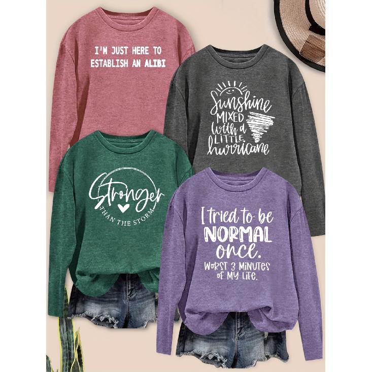 Elegant Women's Long-sleeve Top with Heart-shaped Line Letter Combination Pattern Print, Round Neck, Suitable for Spring, Summer, Autumn, and