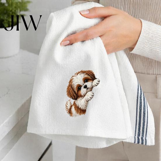 German Shepherd Beagle Dachshund Towels Cute Puppy Tea Towel, Embroidered Corgi Kitchen Dish Absorbent Dog Quick Dry Hand Towel for Lovers Bathroom